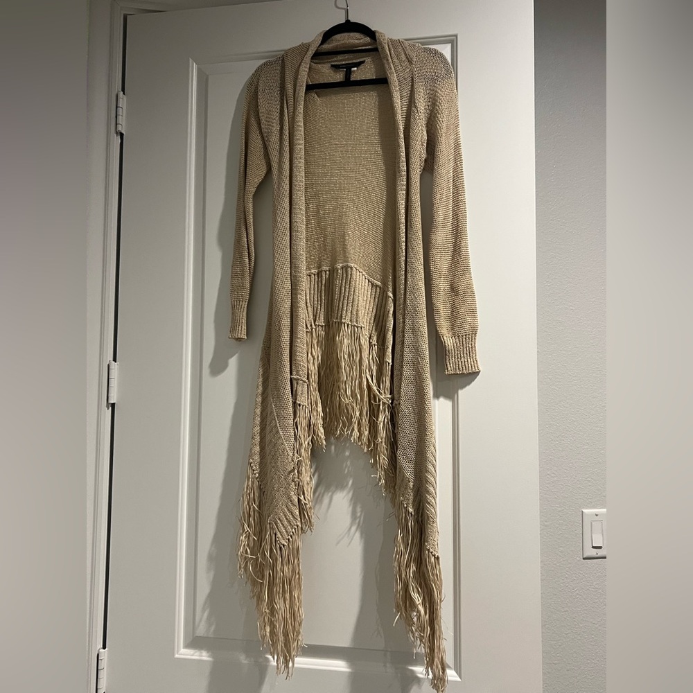 BCBGMaxAzria Beige Fringed Cardigan